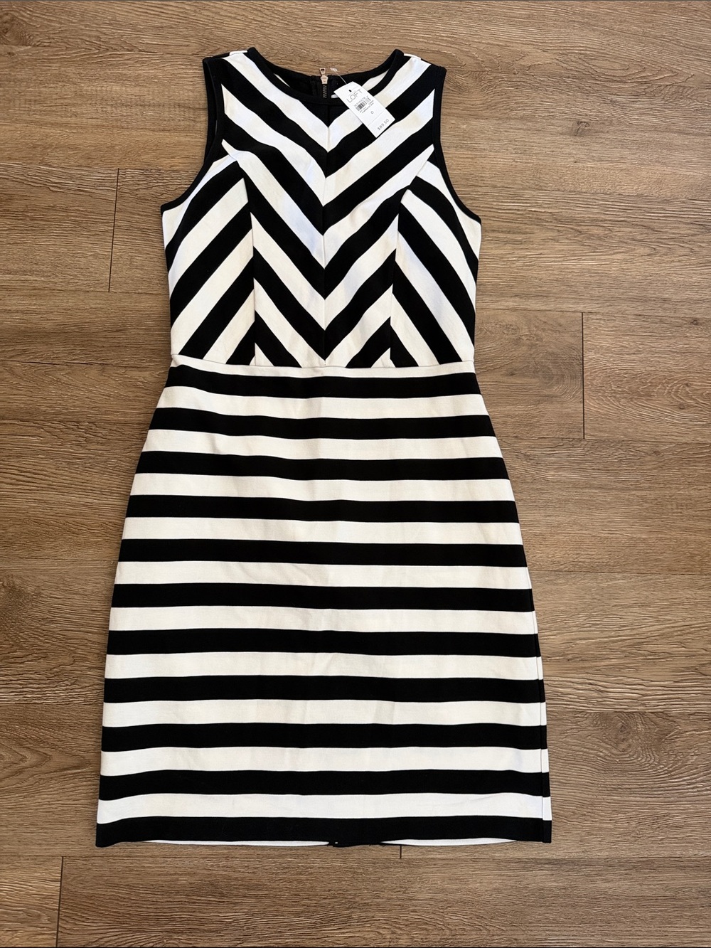 Loft size 0 Black & White Striped Sleeveless Sheath Dress